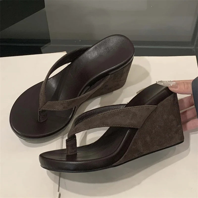 Platform Wedge Flip Flops – Women's Thong Heeled Sandals