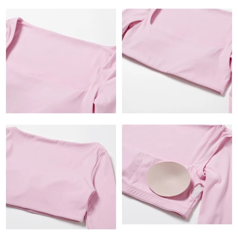 Women's Square Neck Long Sleeve Crop Top – Quick Dry Gym Sports Top