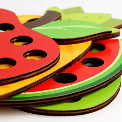 Wooden Lacing Toy – Fruit Threading Puzzle for Toddlers