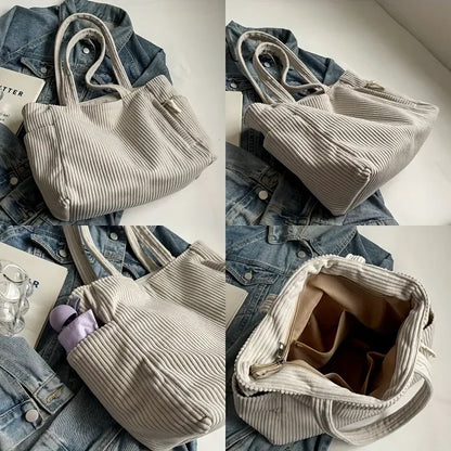 Corduroy Tote Bag Large Capacity Shoulder Handbag