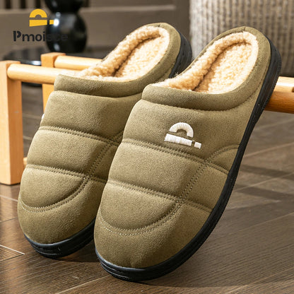 Men's Memory Foam Suede Platform Slippers – Non-Slip Warm House Shoes
