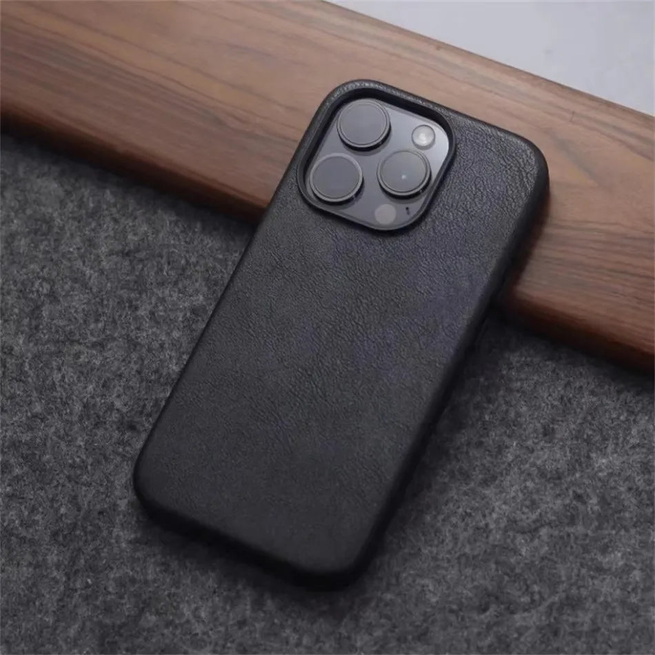 Retro Crazy Horse Leather Magsafe Case Iphone 18pro 15 14 13 12 17 Pro Max Simple Texture Magnetic