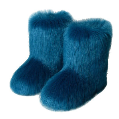 Women's Faux Fur Snow Boots – Fluffy Plush Warm Winter Footwear