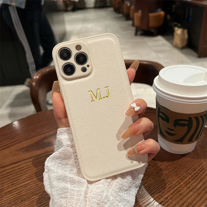 Personalised Customized Name Case Iphone 17 16 15 14 13 12 11 Pro Max Initials Letters Leather Cover