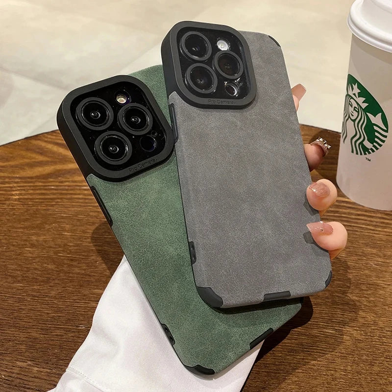 Matte Leather Silicone Case Iphone 14 Plus 12 13 Mini 11 16 15 Pro Max 17 Promax Lens Protection