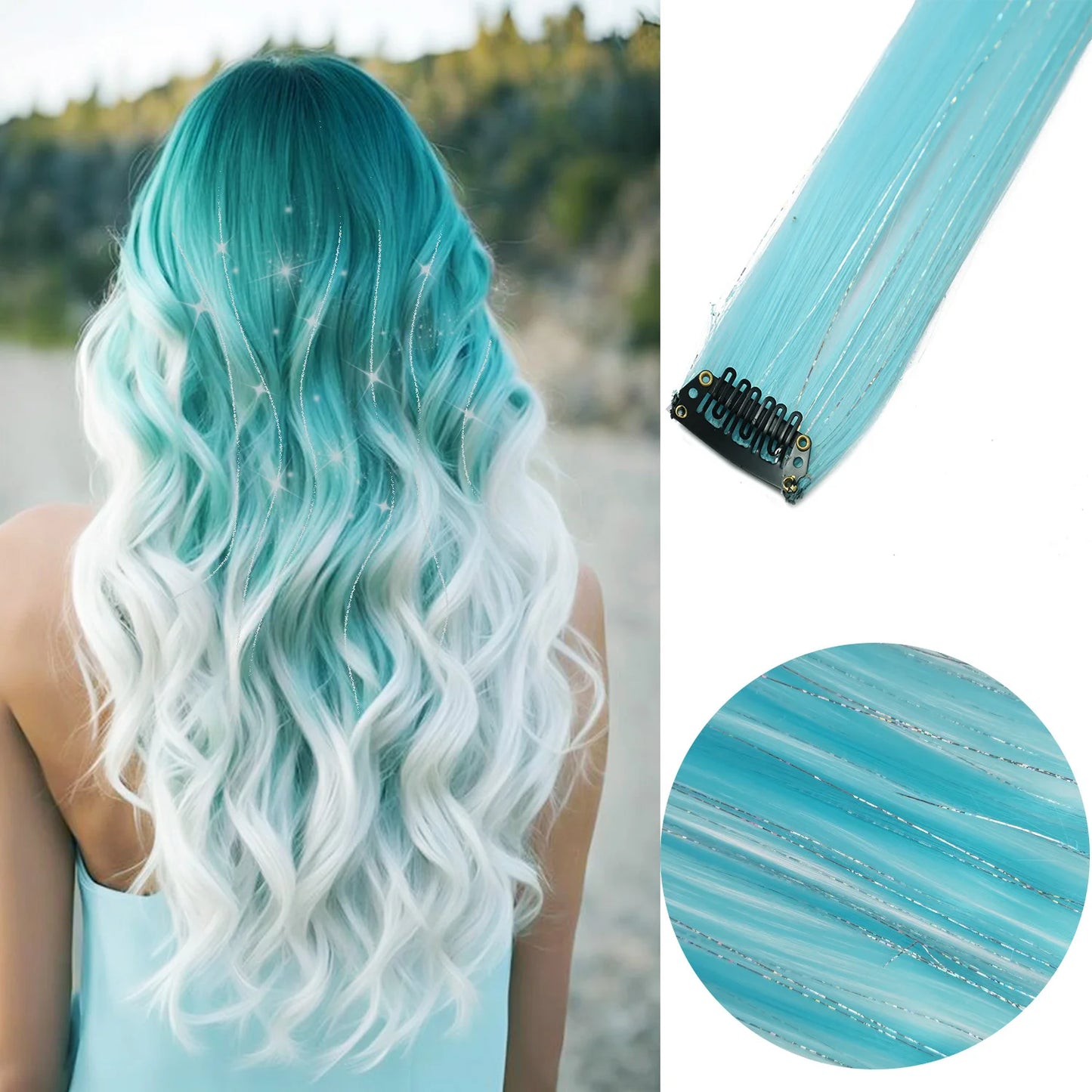 Clip Hair Extensions 6pcs Pack Colored Party Highlights 22 Inches Multi-Colors Straight Hair