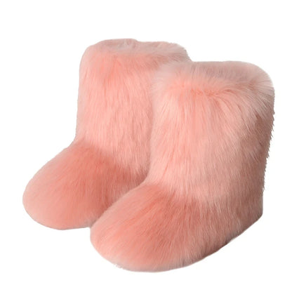 Women's Faux Fur Snow Boots – Fluffy Plush Warm Winter Footwear