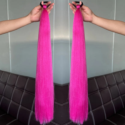 Synthetic Colorful Ponytail Extension 2pcs Long Straight Diy Braided Pony Tail Hairpiece Rubber Band