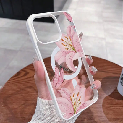 Pink Lily Magnetic Phone Case Iphone 17 16 15 14 13 12 11pro Max Plus It Features Stylish Pattern
