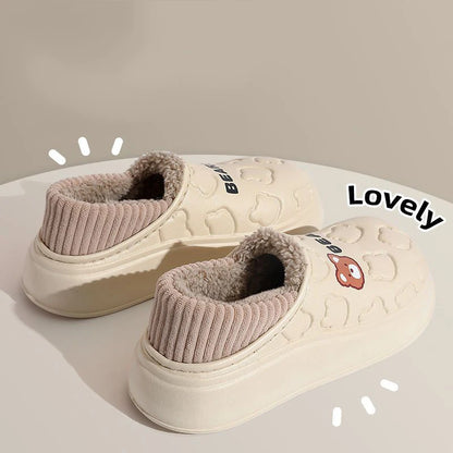 Waterproof Cotton Slippers Women Men Winter Outdoor Indoor Home Plush Warm Thick Sole Anti Slip