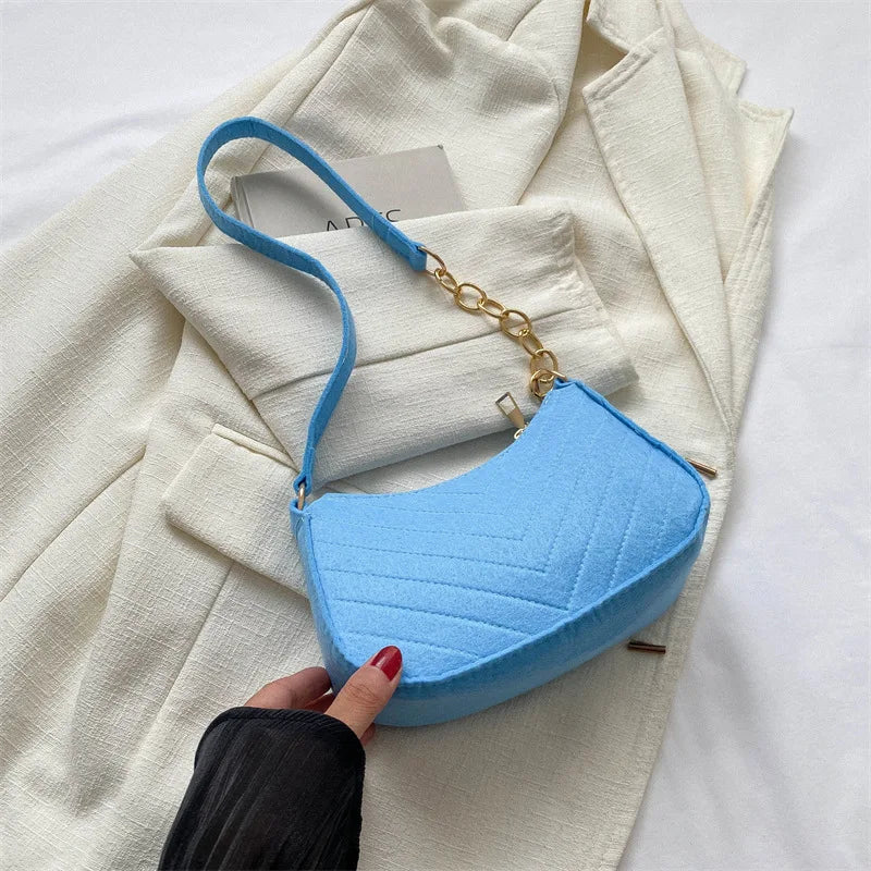 Women's Crescent Shoulder Bag – Mini Felt Underarm Purse
