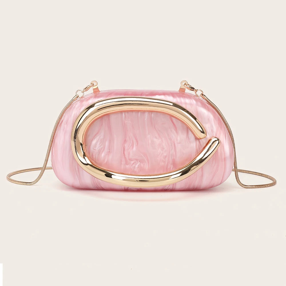Luxury Evening Clutch Bag – Gold Metal Handle Wedding & Party Purse