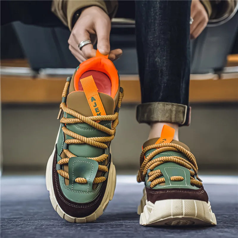 Men's Chunky Platform Sneakers – Casual Outdoor Lace-Up Shoes