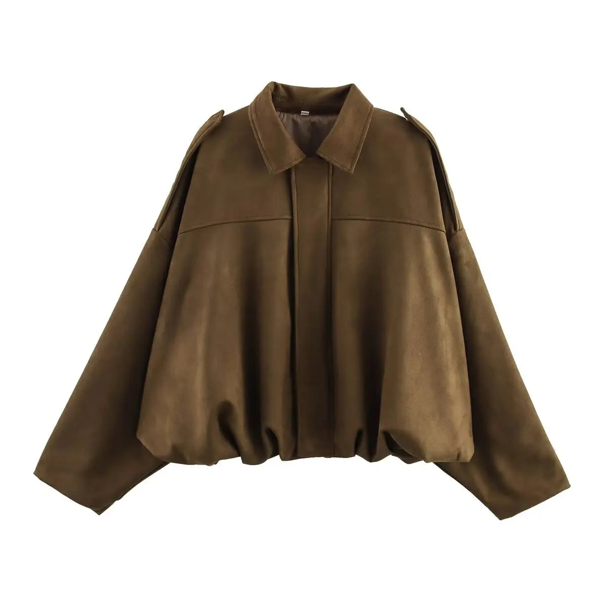 Women's Oversized Suede Bomber Jacket – Long Sleeve Zip-Up Coat