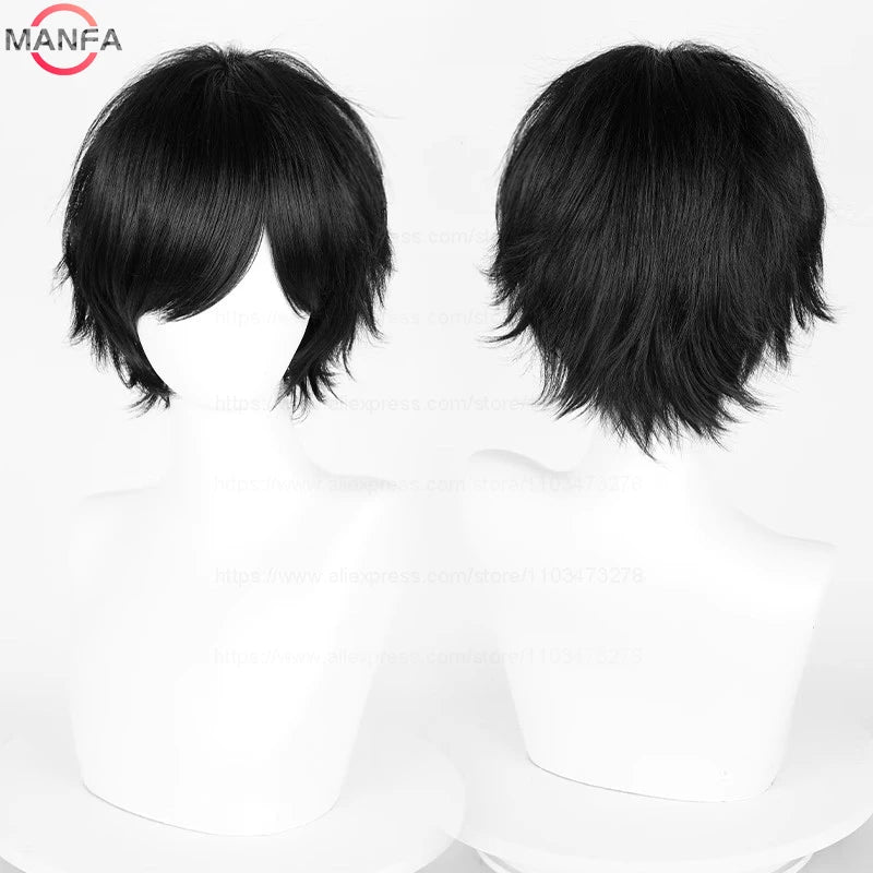 Anime 30cm Short Straight Cosplay Wig Black White Green Brown Purple Blue Gray Red Gold Man Women