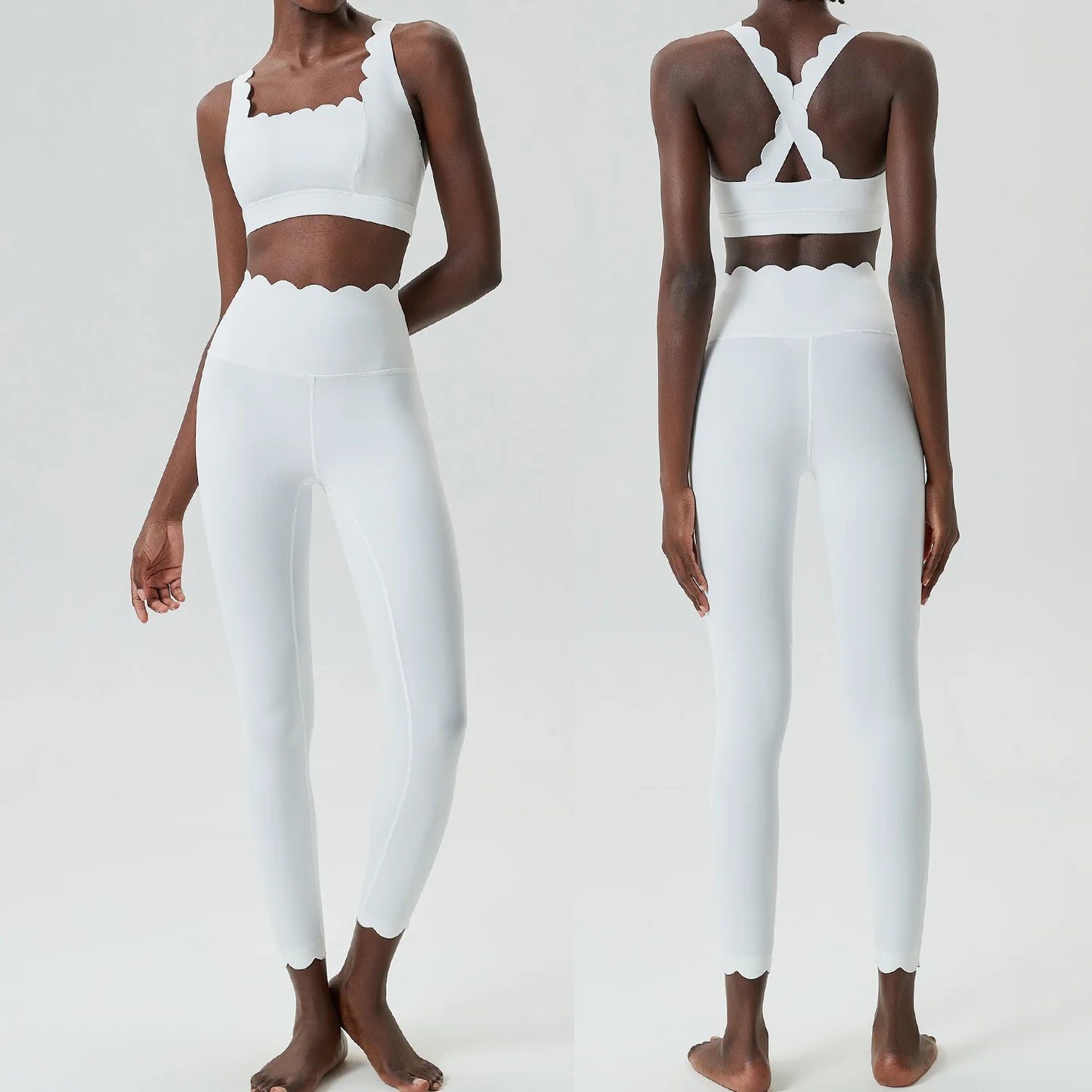 Women's 2-Piece Yoga Set – Scallop Sports Bra & High-Waist Leggings