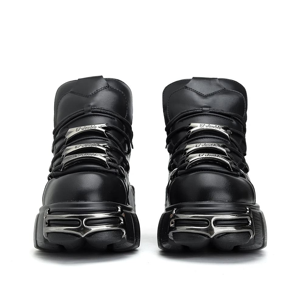 Women's Punk Platform Boots – Lace-Up Metal Decor 6cm Heel