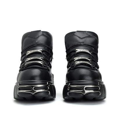 Women's Punk Platform Boots – Lace-Up Metal Decor 6cm Heel