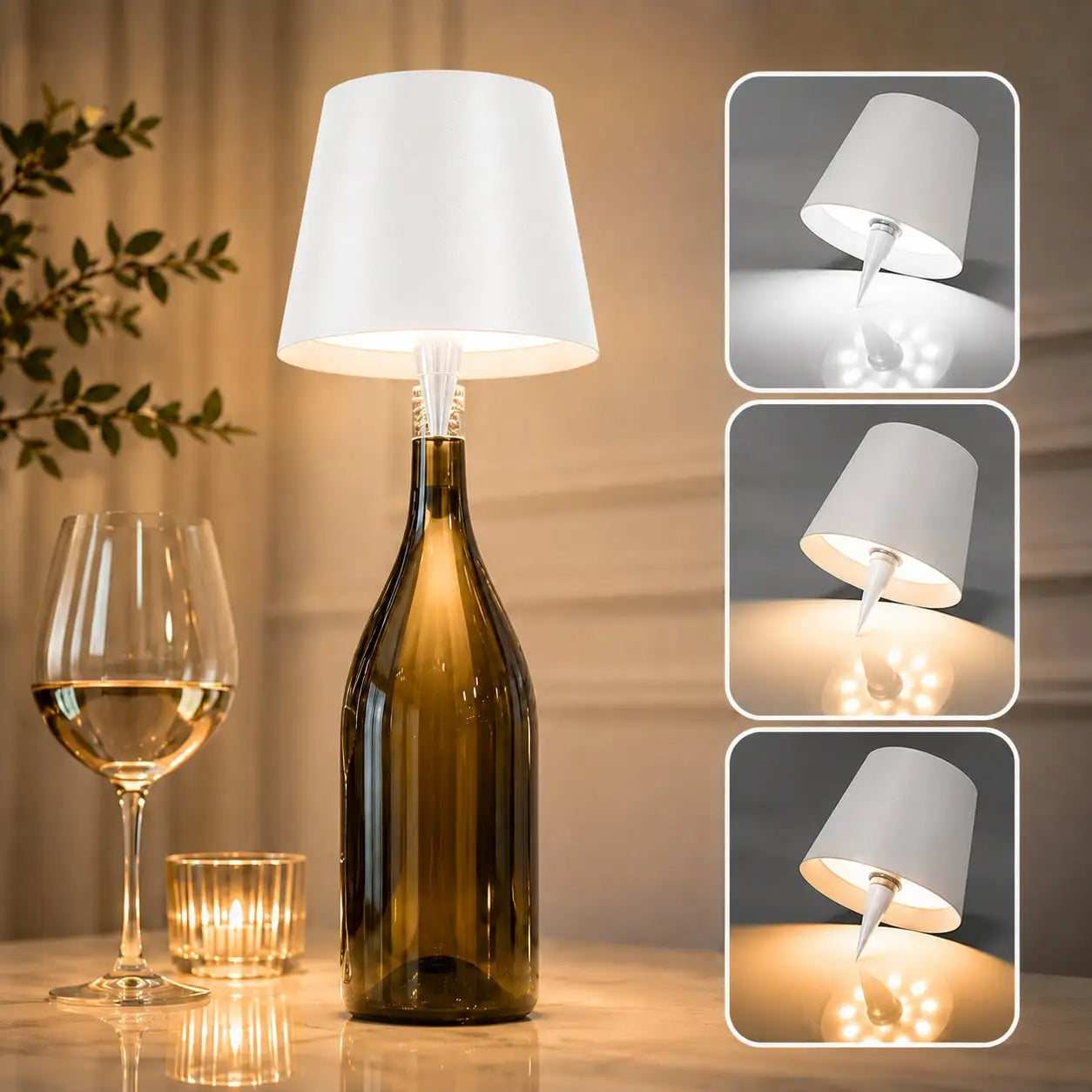 Rechargeable Wireless Led Wine Bottle Lamp Touch Dimming 3 Color Modes Cordless Lampshade Stopper