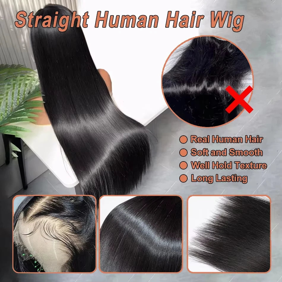 Human Hair Brazilian 4x4 Glueless Put Go Wig 36 38 40 Inch 13x4 13x6 Hd Transparent Bone Straight