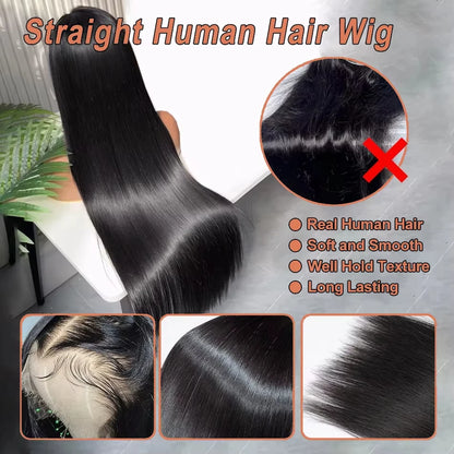 Human Hair Brazilian 4x4 Glueless Put Go Wig 36 38 40 Inch 13x4 13x6 Hd Transparent Bone Straight