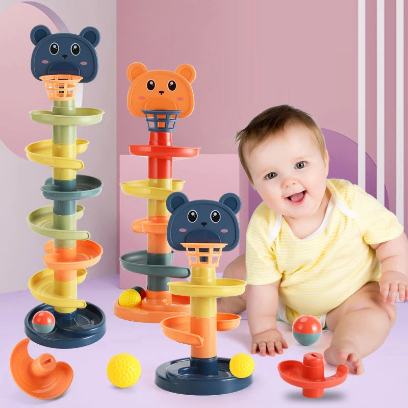 Montessori Rolling Ball Tower Baby Toy – Stacking Activity for Ages 1-3