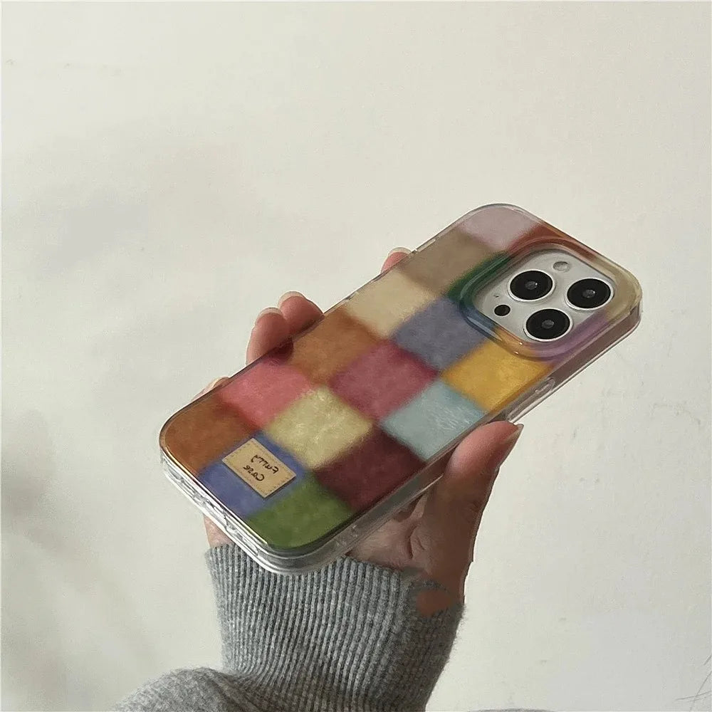 Cute Dopamine Color Block Match Plaid Clear Case Iphone 17 16 15 14 13 12 11 Pro Max Xs Xr X 7 8
