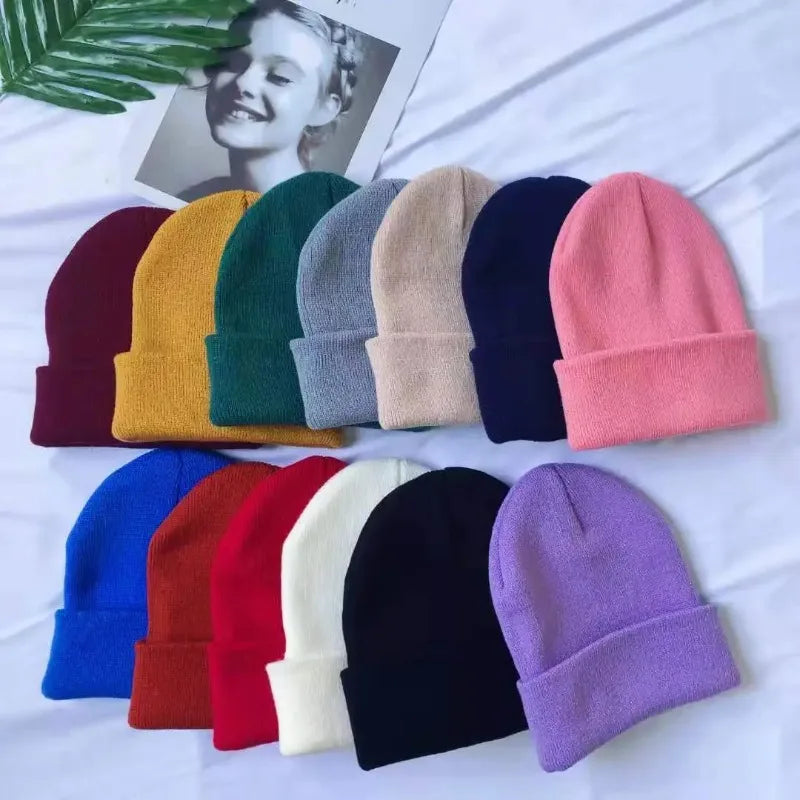 Knitted Beanie Hat – Warm Stretch Cuffed Cap for Men & Women