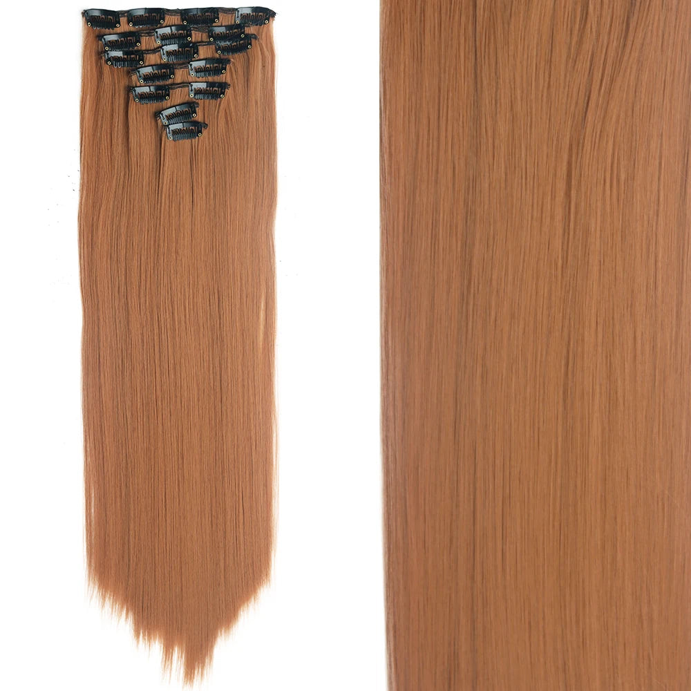 Clip-In Hair Extensions 7pcs 16 Clips Wavy Synthetic 24 Inch