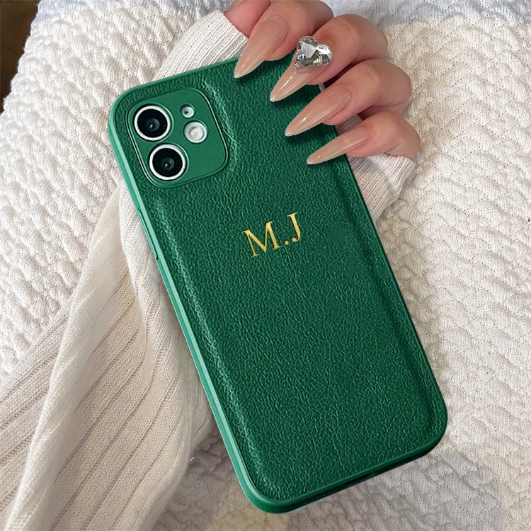 Personalised Customized Name Case Iphone 17 16 15 14 13 12 11 Pro Max Initials Letters Leather Cover