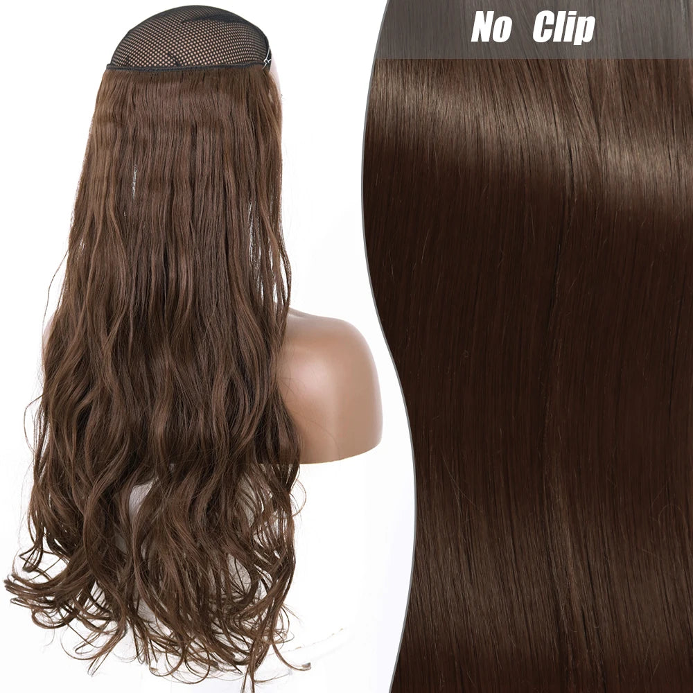 No Clips Natural Hair Extension Synthatic Artificial Long Straight Hairpiece Blonde Black Mixed