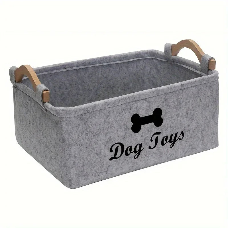 Dog Toy Storage Basket – Felt Organizer Bin with Handles