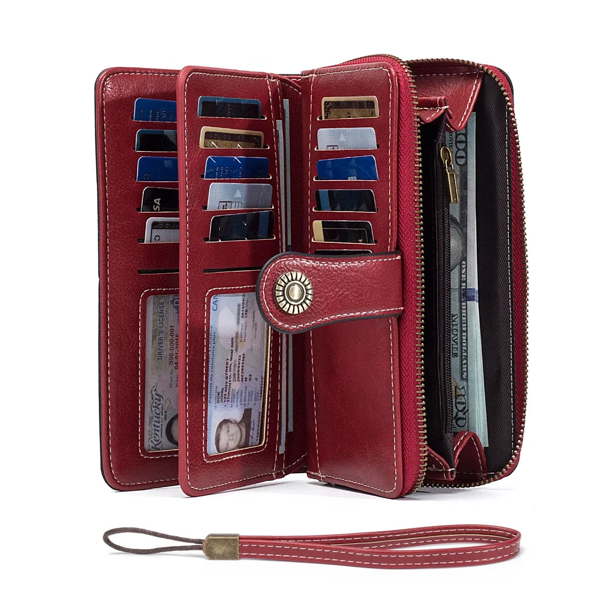 RFID Blocking Leather Long Wallet – Large Capacity Zipper Clutch