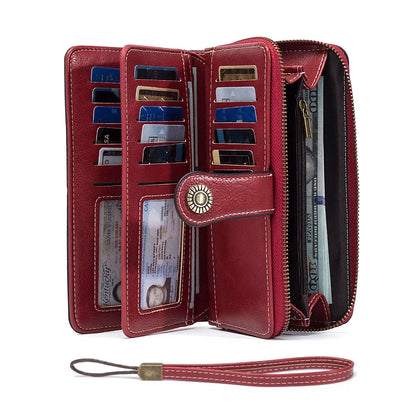 RFID Blocking Leather Long Wallet – Large Capacity Zipper Clutch