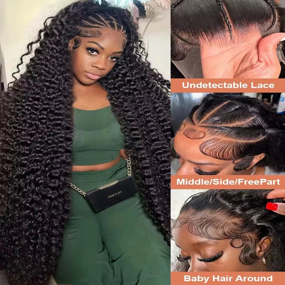 13x4 13x6 Hd Transparent Lace Deep Wave Frontal Wig 40-42inch Jerrlycurly Front Humanhair Curly