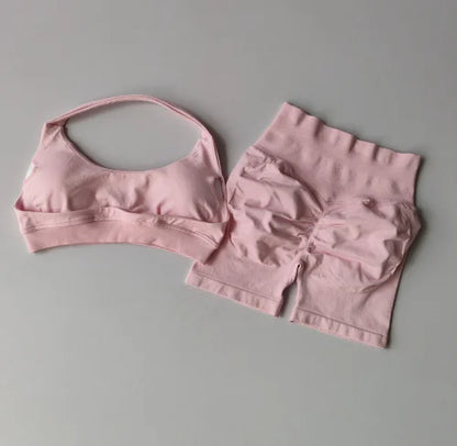 Women's Halter Neck Sports Bra & Scrunch Butt Shorts Set – 2-Piece Activewear