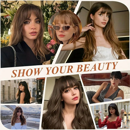 Synthetic Hair Clip-In Bangs Cut Wispy Fringe Sideburns Dark Brown Natural Look Women Daily Party
