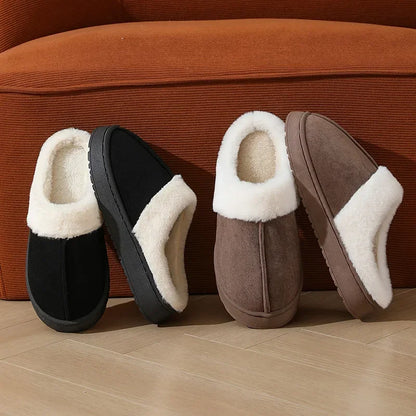 Women S Plush Slippers Winter Outdoor Thick Sole Non-Slip Fur Flip Flops Collar Warm Unisex House