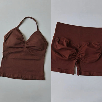 Women's Halter Neck Sports Bra & Shorts Set