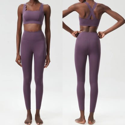 Women's 2-Piece Yoga Set – Scallop Sports Bra & High-Waist Leggings