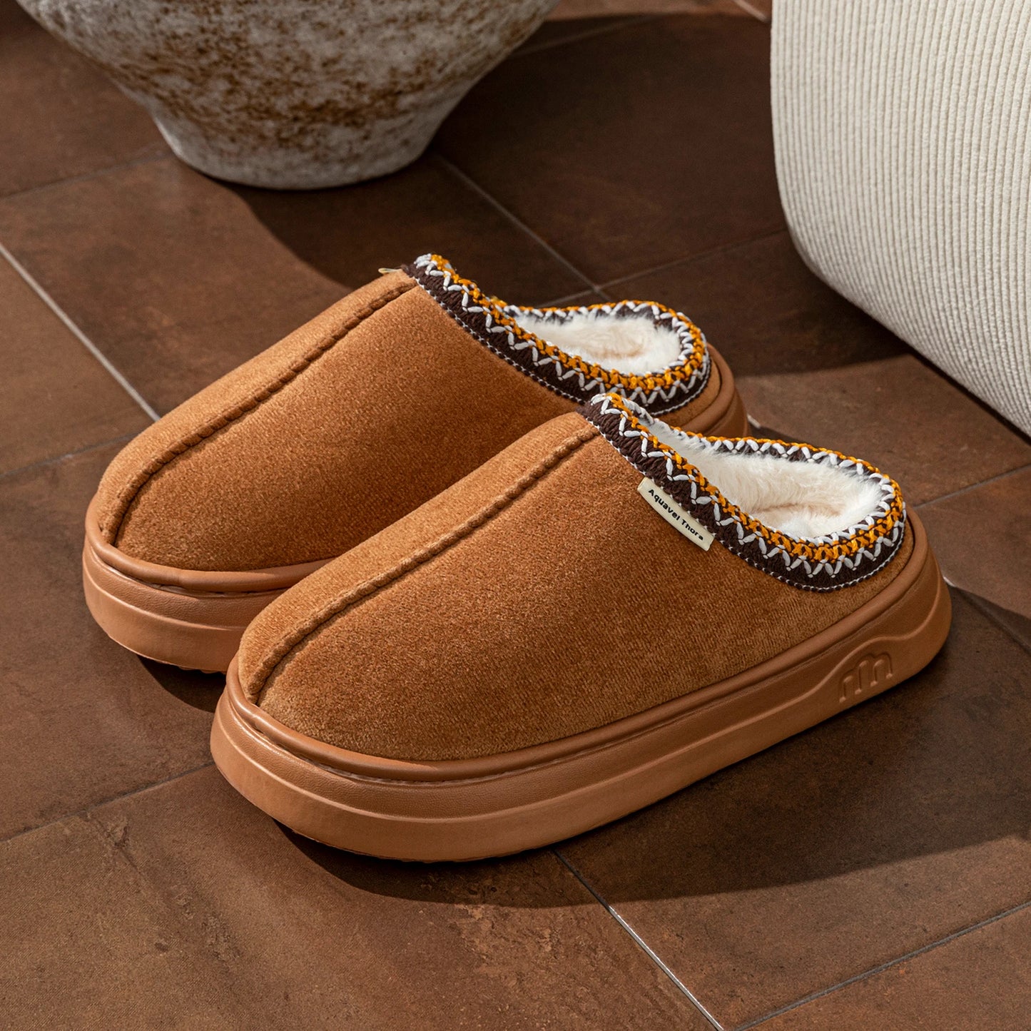 Fuzzy Fur Slipper Boots Women Men Winter Warm Anti-Slip