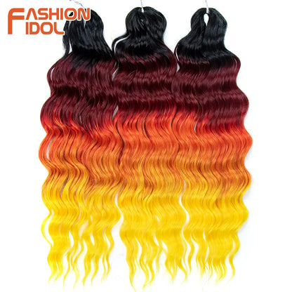Anna 24 Inch Synthetic Hair Water Wave Braiding Extensions Ombre Blonde Deep Afro Curl Twist Crochet