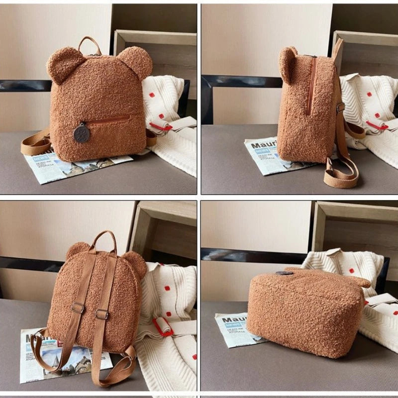 Cute Bear Ear Fleece Backpack for Kids – Girls School Bag