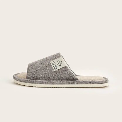 Linen Open-Toe Home Slippers – Breathable Bedroom Shoes for Men & Women