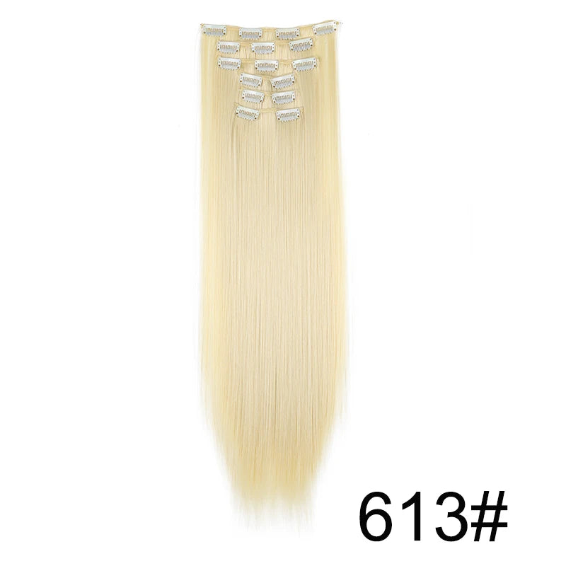 Clip-In Hair Extensions 6-Piece Set Long Straight Synthetic Seamless