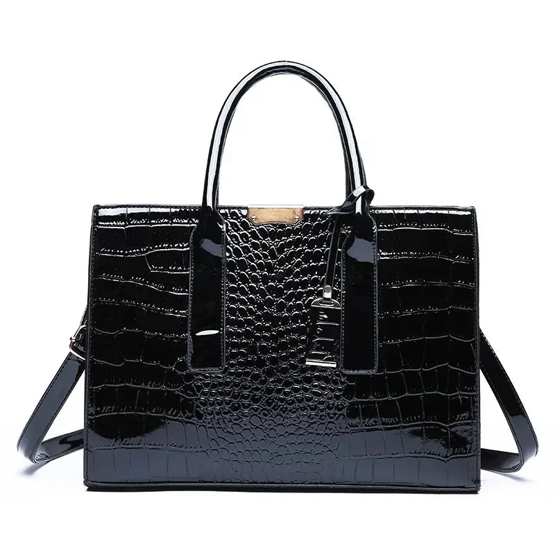Crocodile Pattern Leather Tote Bag for Women – Large Capacity