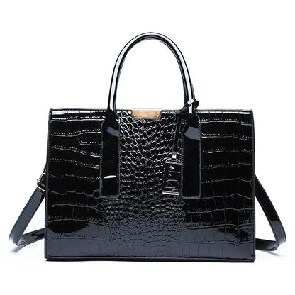Crocodile Pattern Leather Tote Bag for Women – Large Capacity
