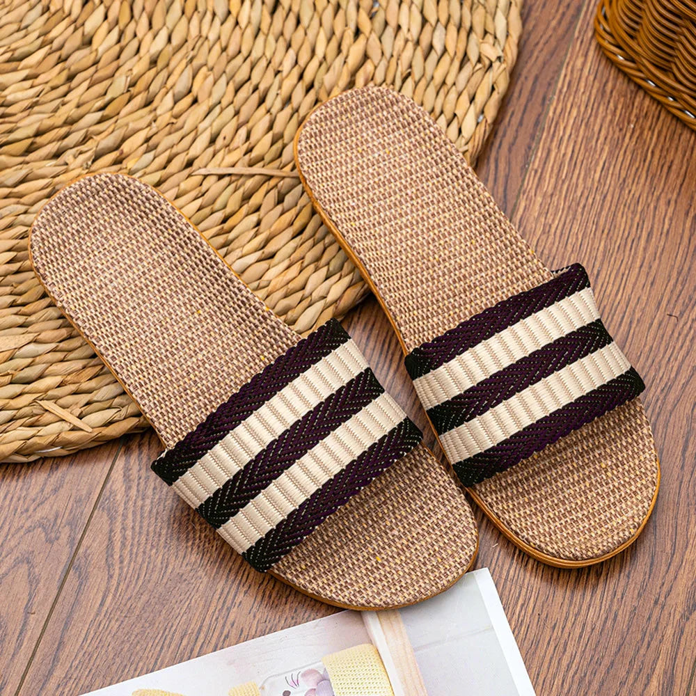 Men's Linen House Slippers – Non-Slip Indoor Slide Sandals