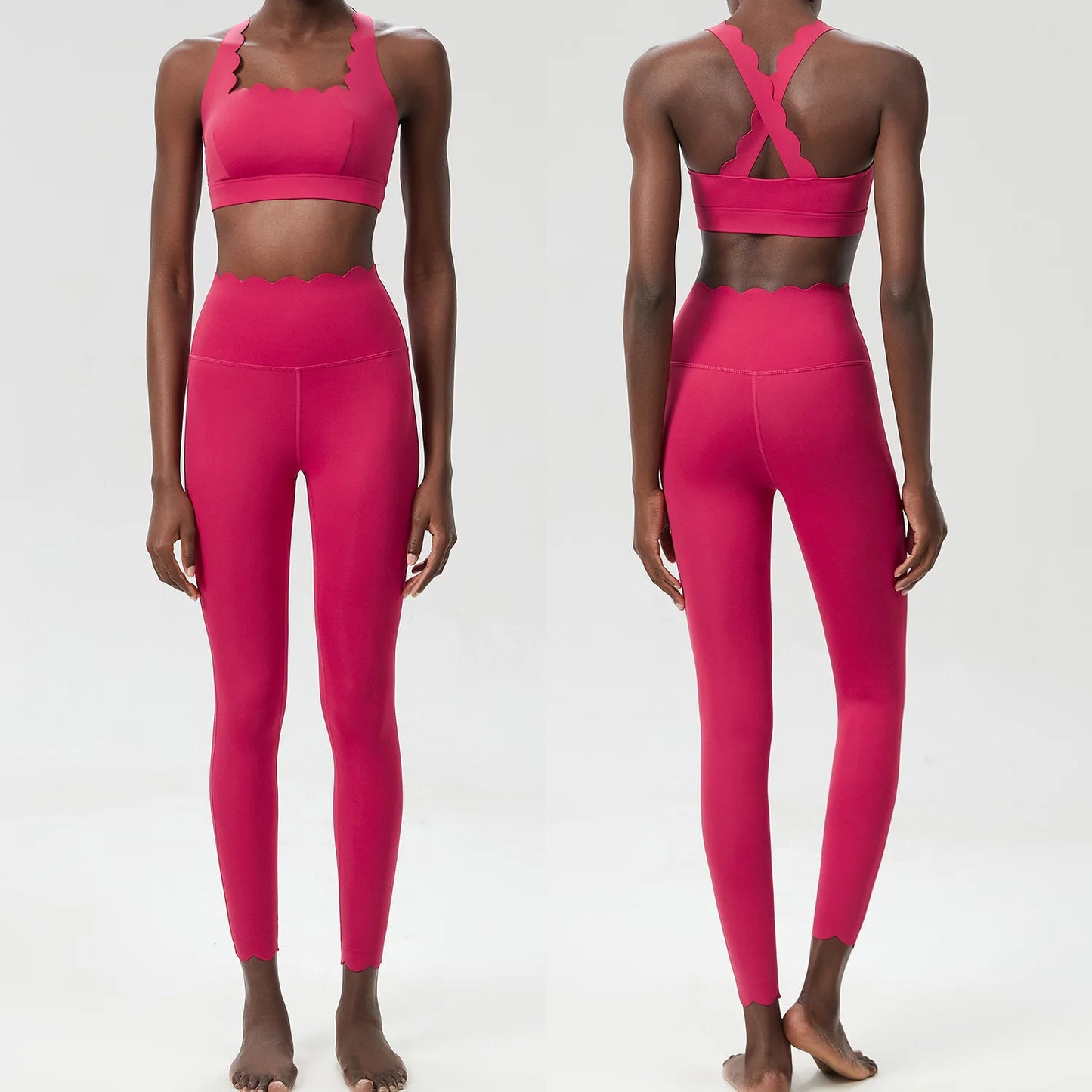 Women's 2-Piece Yoga Set – Scallop Sports Bra & High-Waist Leggings