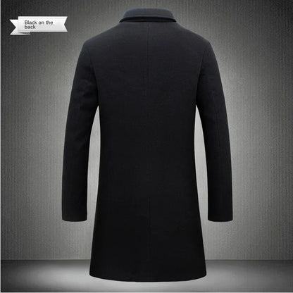 Men's Slim Wool-Blend Long Overcoat – Business Casual Windbreaker